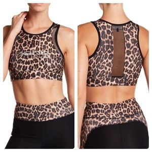 NWT bebe Cheetah Crew Neck Mesh Trim Sports Bra